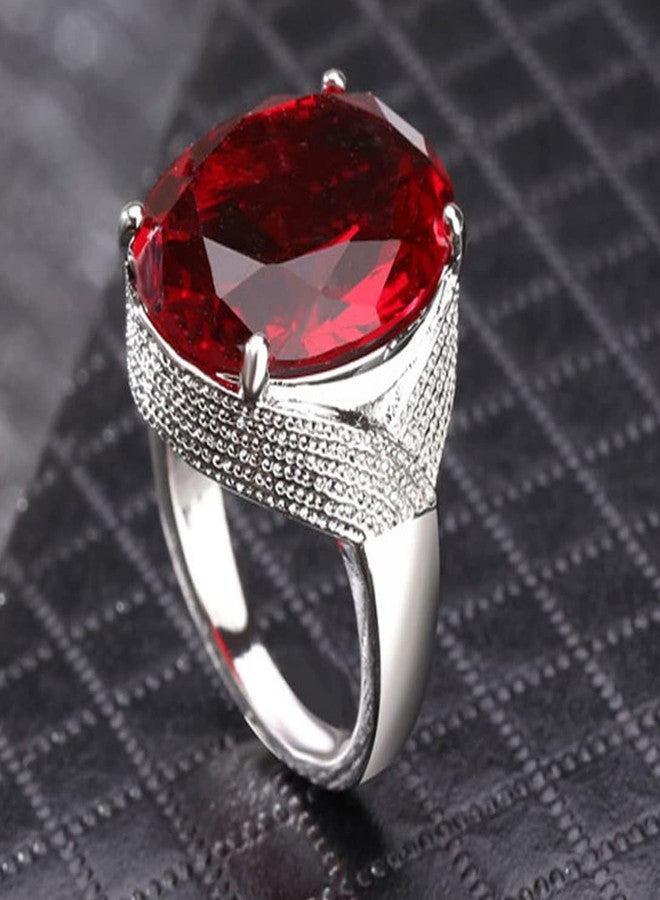 HAIXIAN Silver Oval Red Garnet Stone Ring,Thick Platinum Plated Healing Crystal Stone Ring,Wedding Engagement Ruby Gemstone Ring Jewelry Gift for Women Her (Ring_C, 9) - Image 4